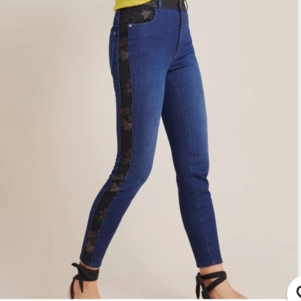 Anthropologie Pilcro Ultra High-Rise Floral Contrast Skinny Jeans